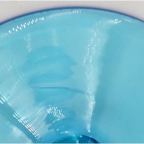 MCM Empoli Italy Azure Blue Long Stem Hand Blown Art Glass Scalloped Rim Vintage - Picture 9 of 9